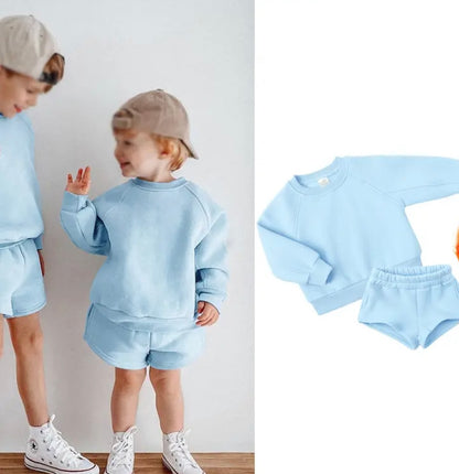 Sky Blue Personalised embroidered kids summer shorts and sweater sets 