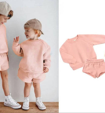 Pink Personalised embroidered kids summer shorts and sweater sets 