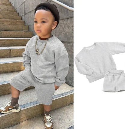 Grey Personalised embroidered kids summer shorts and sweater sets 