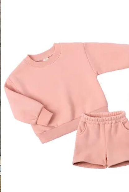Pink Personalised embroidered kids summer shorts and sweater sets 