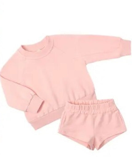 Pink Personalised embroidered kids summer shorts and sweater sets 