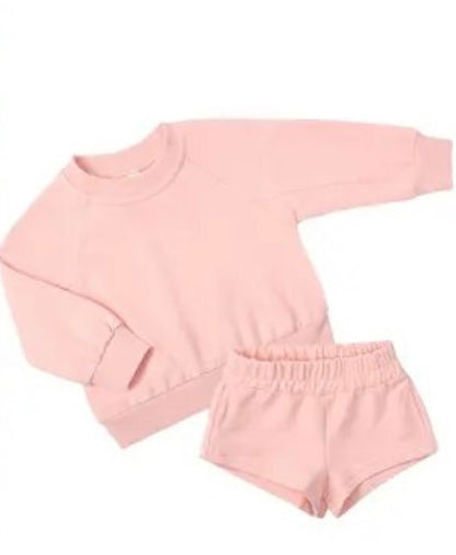 Pink Personalised embroidered kids summer shorts and sweater sets 