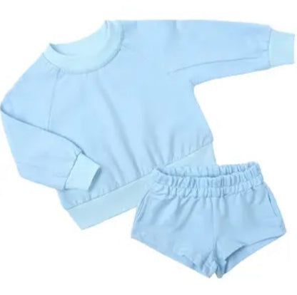Sky Blue Personalised embroidered kids summer shorts and sweater sets 