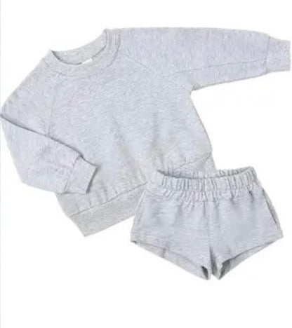 Grey Personalised embroidered kids summer shorts and sweater sets 