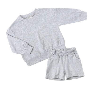 Grey Personalised embroidered kids summer shorts and sweater sets 