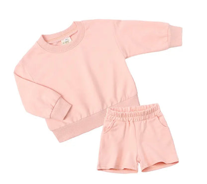 Pink Personalised embroidered kids summer shorts and sweater sets 