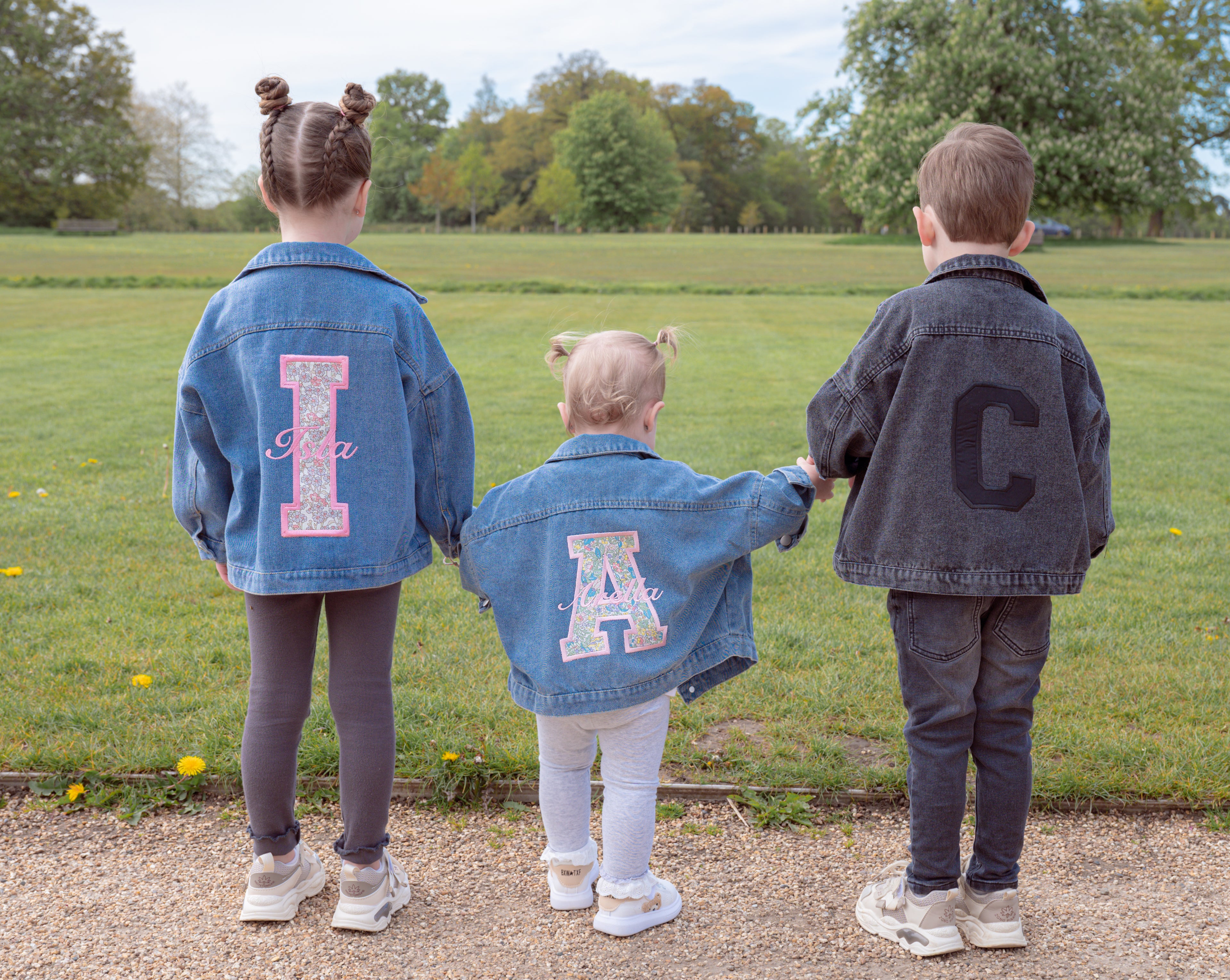 Applique Embroidered personalised denim kids jacket 