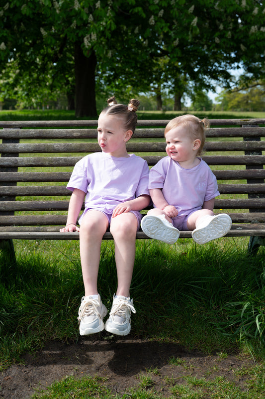 Lilac legging short and tshirt sets with personalised embroidery for kids 