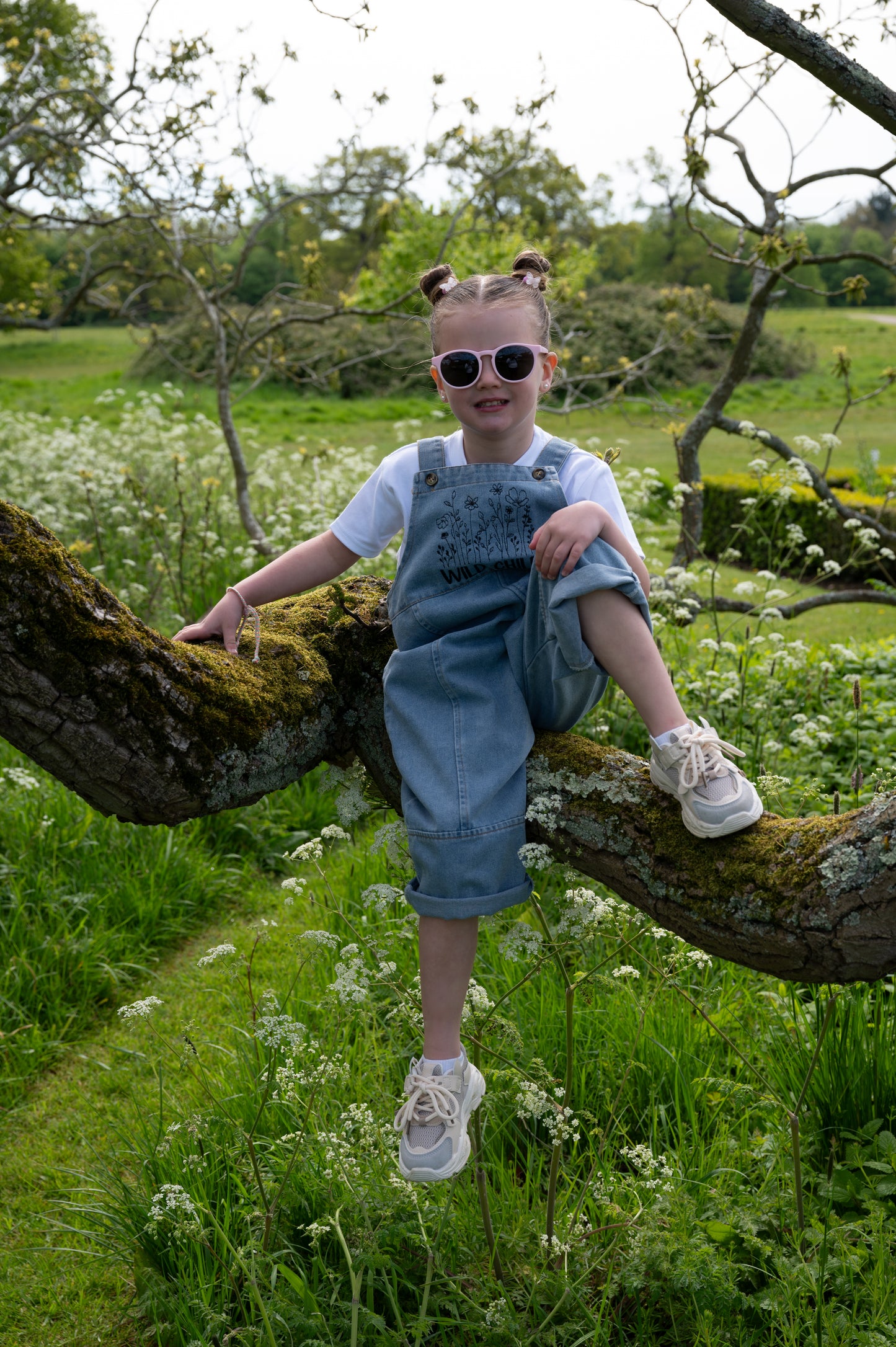 Wild Child embroidered slogan oversized kids denim dungarees 