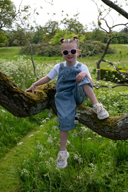 Wild Child embroidered slogan oversized kids denim dungarees 