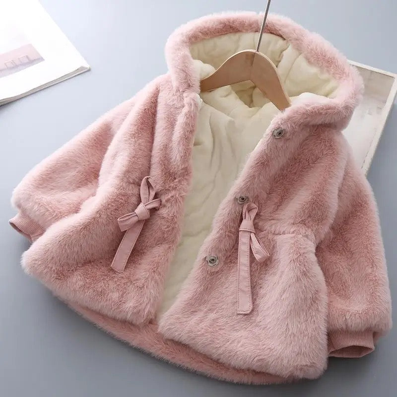 Pink winter fluffy toddler and kids coat