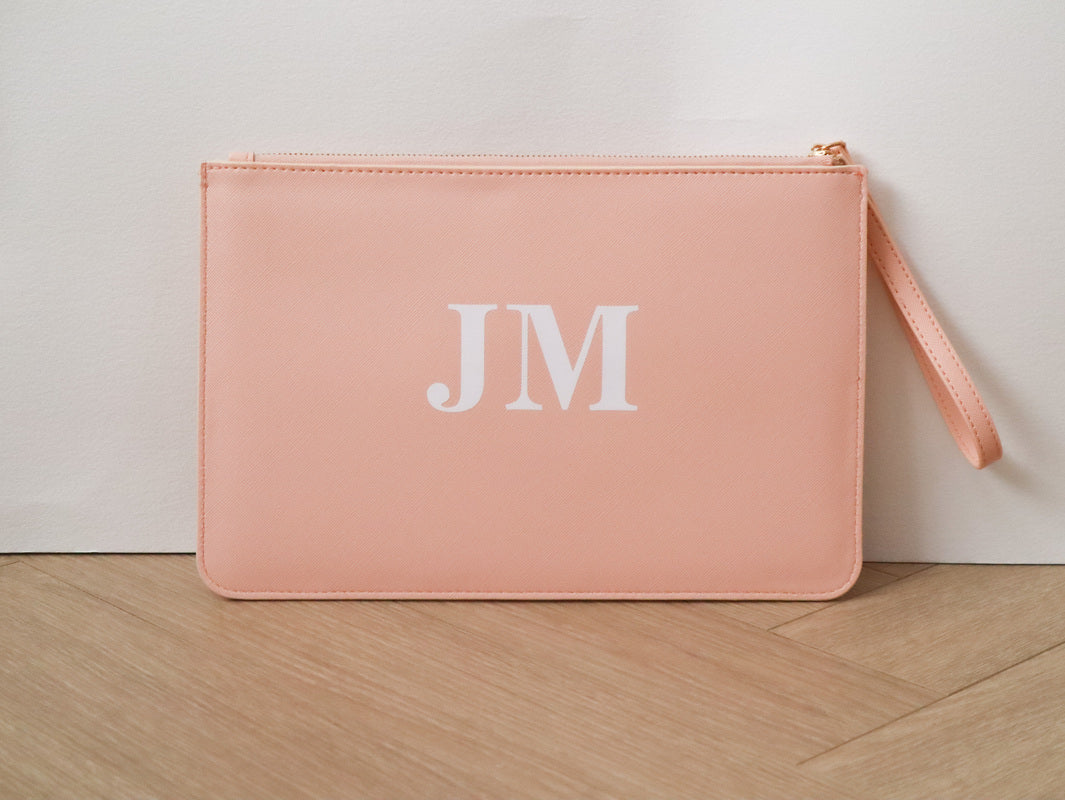 Personalised pink clutch bag