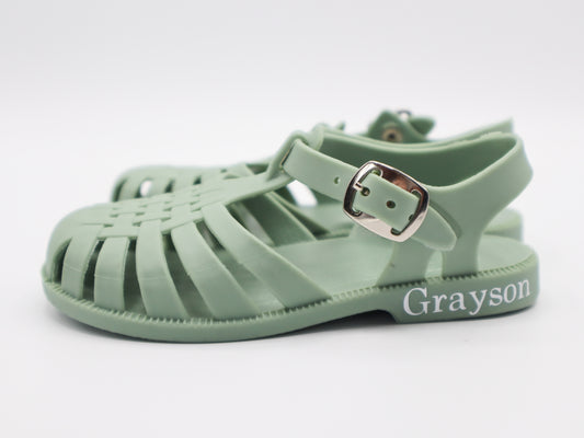 Mint green personalised jelly sandals for kids 