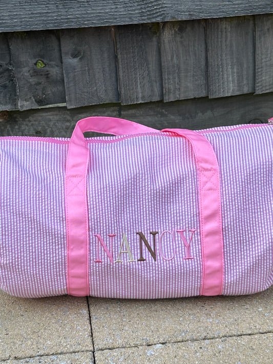 Embroidered Personalised Pink Striped kids duffle bag