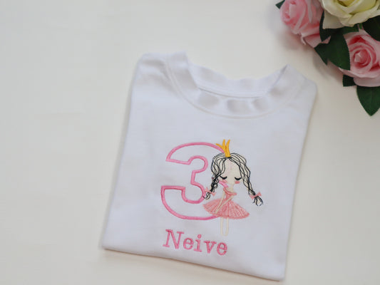 Embroidered personalised birthday doll tshirt 