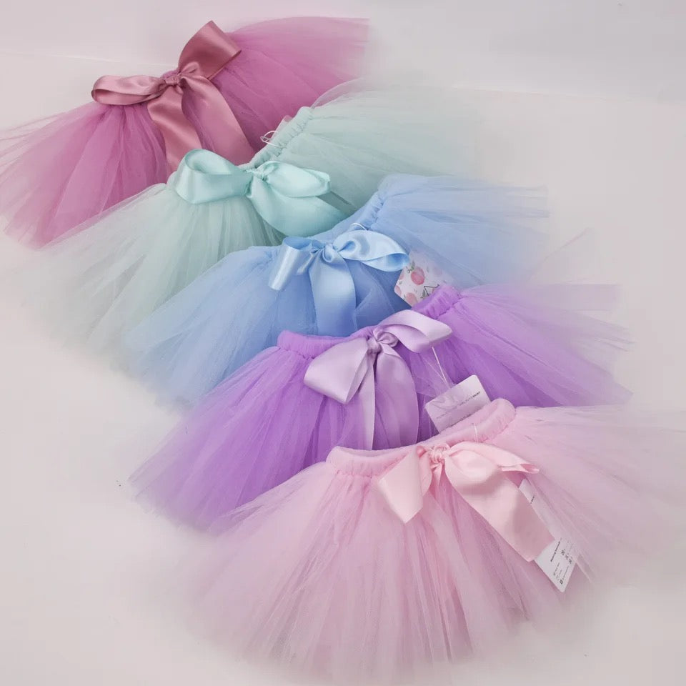 Toddler and kids birthday tulle tutu in purple, pink, blue, lemon and green