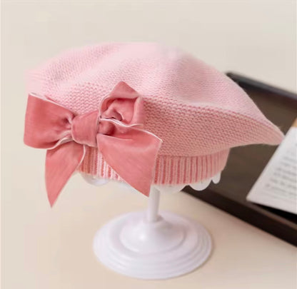 Knit Bow Beret Bonet