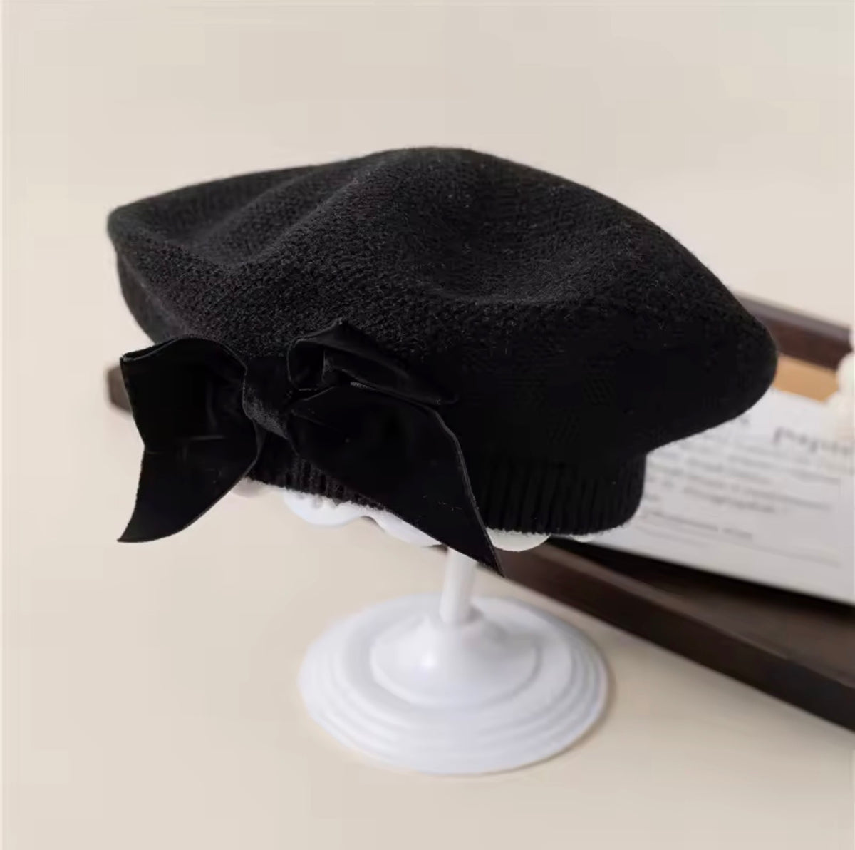 Knit Bow Beret Bonet