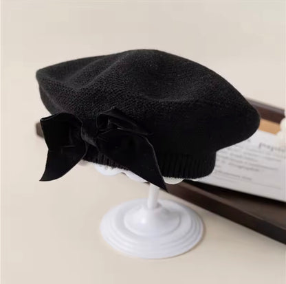 Knit Bow Beret Bonet
