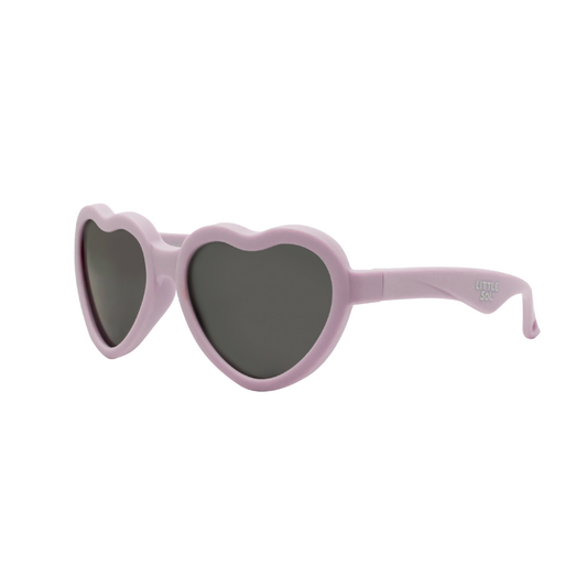 Sun protective kids heart shaped baby sunglasses in lilac 