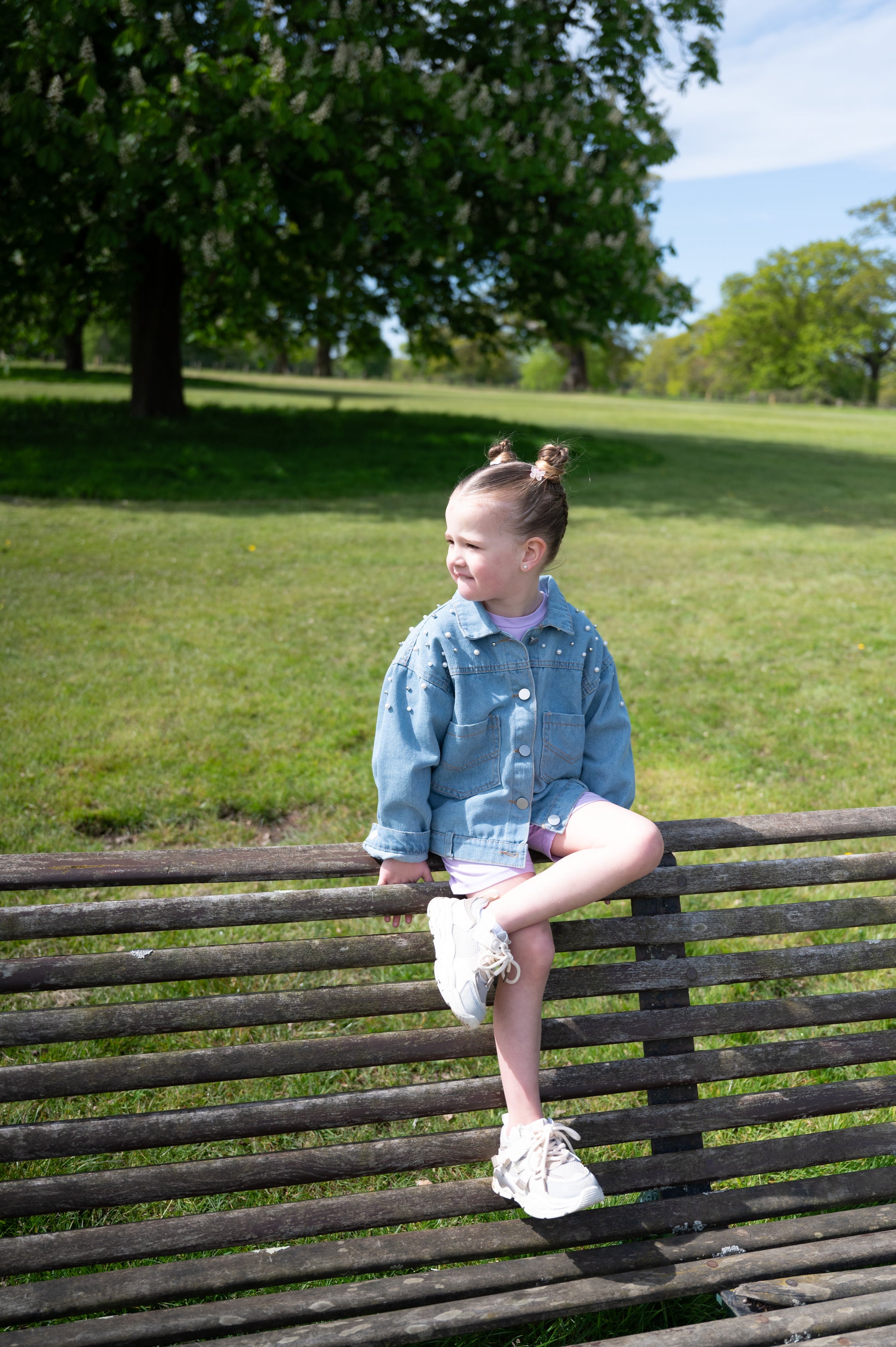 Embroidered personalised pearl kids denim Jacket 