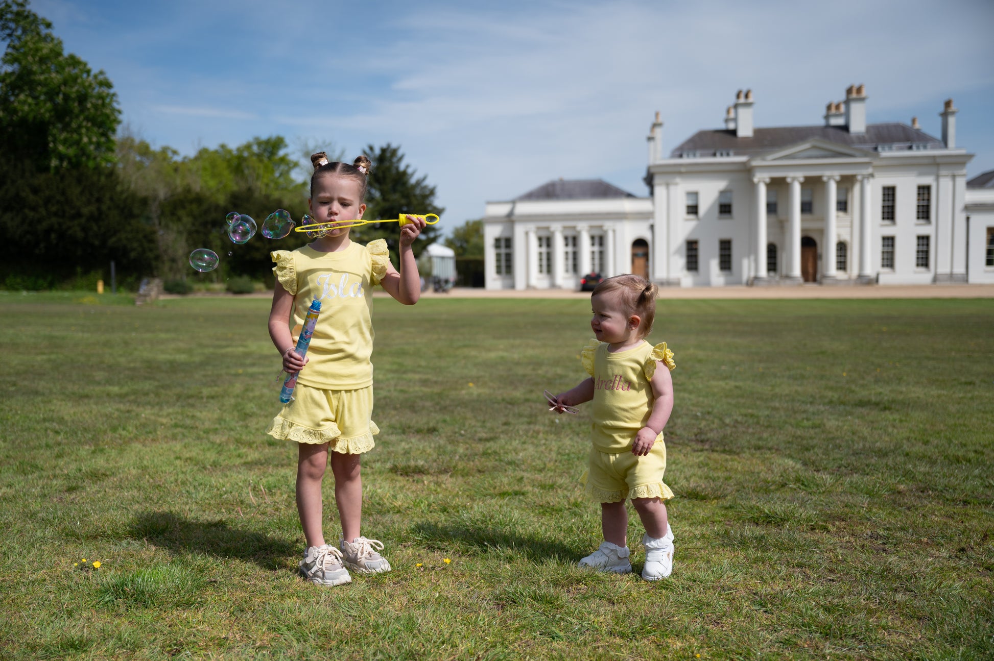 Embroidered personalised kids summer shorts and tshirt frill sets 